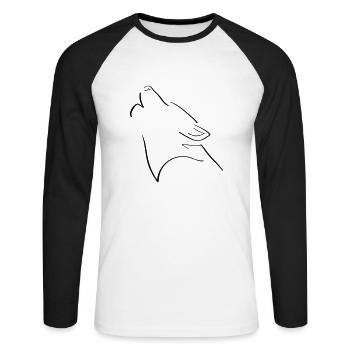 Wolf Line Art - Minimalistisch - Unisex Baseballshirt langarm - Weiß/Schwarz - Vorne - Nik (191cm)