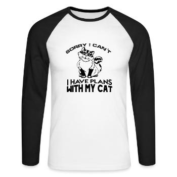désolé je ne peux pas avoir de plans avec mon chat - T-shirt baseball manches longues Homme - blanc/noir - Devant - Nik (191cm)