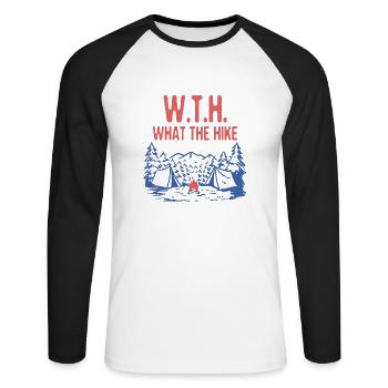 WTH What The Hike Mountain Hiking Summit Hiker - Unisex Long Sleeve Baseball T-Shirt - white/black - Front - Nik (191cm)