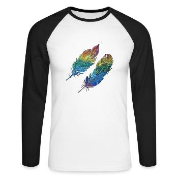 Feder - Unisex Baseballshirt langarm - Weiß/Schwarz - Vorne - Nik (191cm)