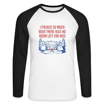 J’ai emballé tellement de bière Drôle Camping Humour Camper - T-shirt baseball manches longues Homme - blanc/noir - Devant - Nik (191cm)