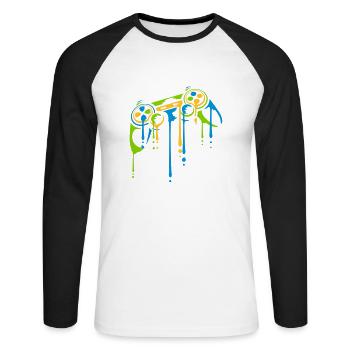 Gouttes Contrôleur Coloré Rétro - T-shirt baseball manches longues Homme - blanc/noir - Devant - Nik (191cm)