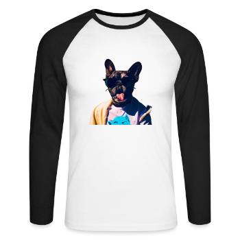 Drôle de chien avec la langue tendue - T-shirt baseball manches longues Homme - blanc/noir - Devant - Nik (191cm)
