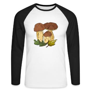 Pilze - Unisex Baseballshirt langarm - Weiß/Schwarz - Vorne - Nik (191cm)
