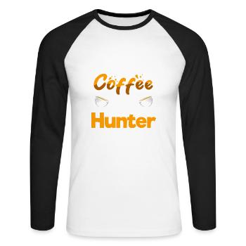 Half Coffee Half Hunter Funny Hunting Humor - Unisex Long Sleeve Baseball T-Shirt - white/black - Front - Nik (191cm)