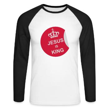 Citation de Jésus est roi - T-shirt baseball manches longues Homme - blanc/noir - Devant - Nik (191cm)
