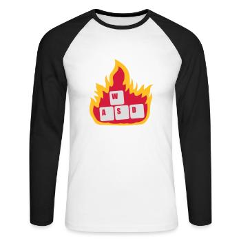 Nerd Computer WASD Clavier - T-shirt baseball manches longues Homme - blanc/noir - Devant - Nik (191cm)