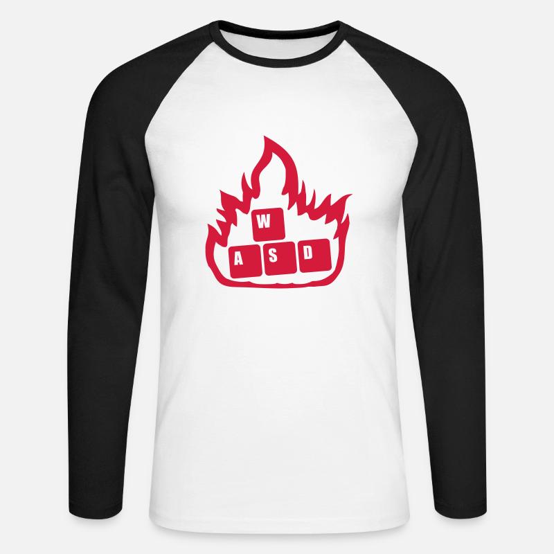 Flammen Nerd Computer WASD - Unisex Baseballshirt langarm - Weiß/Schwarz