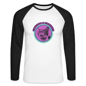 Frites au fromage Chat - T-shirt baseball manches longues Homme - blanc/noir - Devant - Nik (191cm)