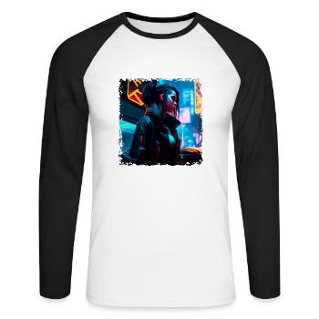 Sci-Fi neon artwork with a young punk in neon - Unisex Long Sleeve Baseball T-Shirt - white/black - Front - Nik (191cm)