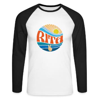 Rita Hemd Vintage Sunset Rita Groovy Krawatte Dye - Unisex Baseballshirt langarm - Weiß/Schwarz - Vorne - Nik (191cm)