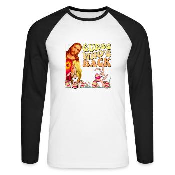 Devinez qui est de retour, joyeuses Pâques - T-shirt baseball manches longues Homme - blanc/noir - Devant - Nik (191cm)