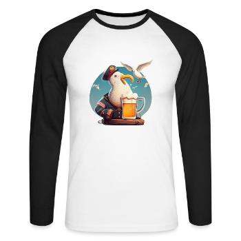 Lutsiger Captain Seagull avec de la bière - T-shirt baseball manches longues Homme - blanc/noir - Devant - Nik (191cm)