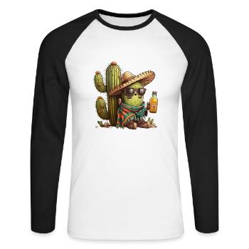 Drôle de cactus avec bière sombrero et lunettes de soleil - T-shirt baseball manches longues Homme - blanc/noir - Devant - Nik (191cm)