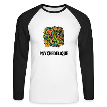 Psychedelisch - Unisex Baseballshirt langarm - Weiß/Schwarz - Vorne - Nik (191cm)