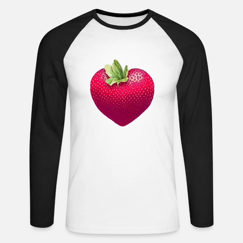 Erdbeere - Unisex Baseballshirt langarm - Weiß/Schwarz