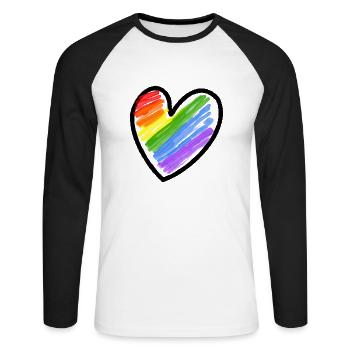 Regenbogenfahne LGBTQ Herz - Unisex Baseballshirt langarm - Weiß/Schwarz - Vorne - Nik (191cm)