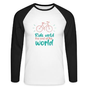 Roulez à la fin du monde - T-shirt baseball manches longues Homme - blanc/noir - Devant - Nik (191cm)