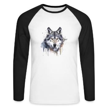 Wolf 2 - Unisex Baseballshirt langarm - Weiß/Schwarz - Vorne - Nik (191cm)