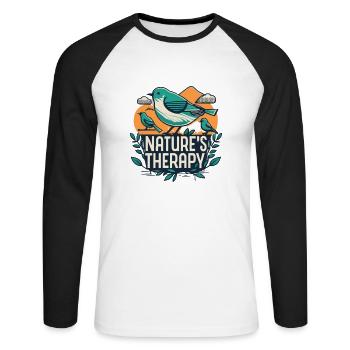 "la thérapie de la nature" - T-shirt baseball manches longues Homme - blanc/noir - Devant - Nik (191cm)