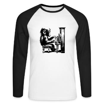 Monkey Orchestra Piano Street Art Banksy Style - Unisex Long Sleeve Baseball T-Shirt - white/black - Front - Nik (191cm)