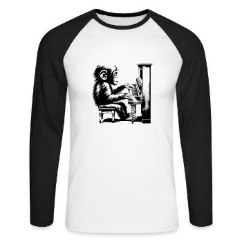 Monkey Orchestra Piano Street Art Banksy Style - Unisex Long Sleeve Baseball T-Shirt - white/black - Front - Nik (191cm)