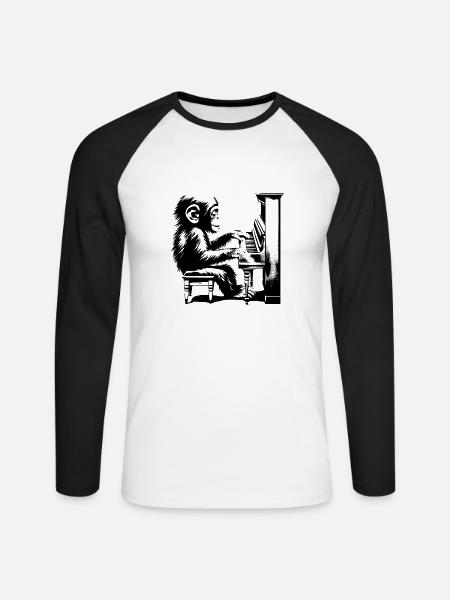 Monkey Orchestra Piano Street Art Banksy Style - Unisex Long Sleeve Baseball T-Shirt - white/black