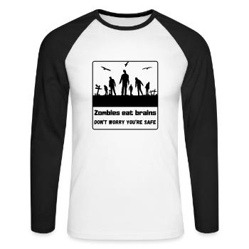 Zombies essen Gehirne - keine Sorge du bist sicher - Unisex Baseballshirt langarm - Weiß/Schwarz - Vorne - Nik (191cm)