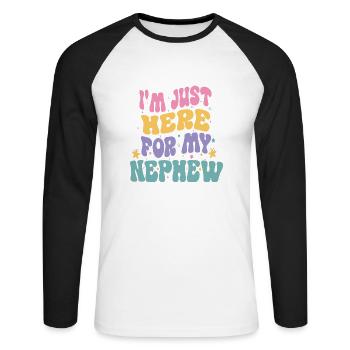 i'm Just Here For My Nephew funny Vintage groovy - T-shirt baseball manches longues Homme - blanc/noir - Devant - Nik (191cm)