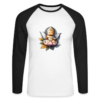 bébé Bouddha - meditation yoga relaxation - T-shirt baseball manches longues Homme - blanc/noir - Devant - Nik (191cm)