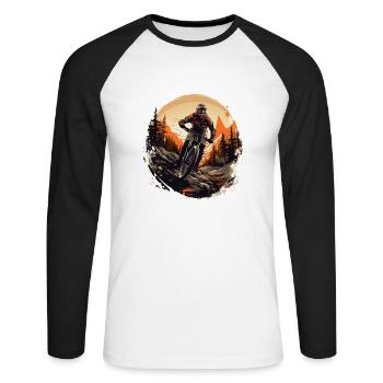 Conception de vélos de montagne pour les vélos électriques et les vététistes - T-shirt baseball manches longues Homme - blanc/noir - Devant - Nik (191cm)