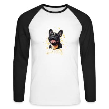 Le bouledogue français est joyeux - T-shirt baseball manches longues Homme - blanc/noir - Devant - Nik (191cm)