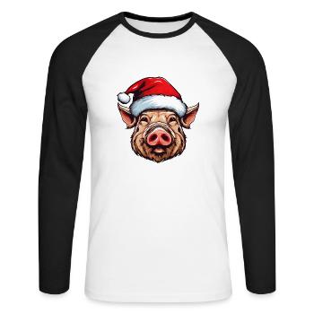 Pig Christmas Animal Head Sow - Unisex Long Sleeve Baseball T-Shirt - white/black - Front - Nik (191cm)