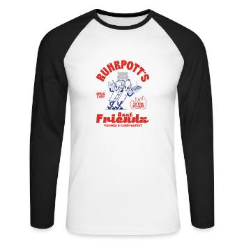 Ruhrpott Motiv - Pommes & Currywurst, Funny - Unisex Baseballshirt langarm - Weiß/Schwarz - Vorne - Nik (191cm)