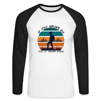 Trevel NOW - Unisex Baseballshirt langarm - Weiß/Schwarz - Vorne - Nik (191cm)