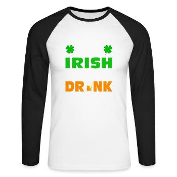 0 % Irish 100 % Drunk - Unisex Baseballshirt langarm - Weiß/Schwarz - Vorne - Nik (191cm)
