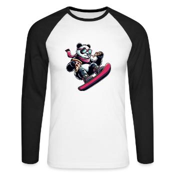 Pink Panda Snowboarder: Pizza-Abenteuer - Unisex Baseballshirt langarm - Weiß/Schwarz - Vorne - Nik (191cm)
