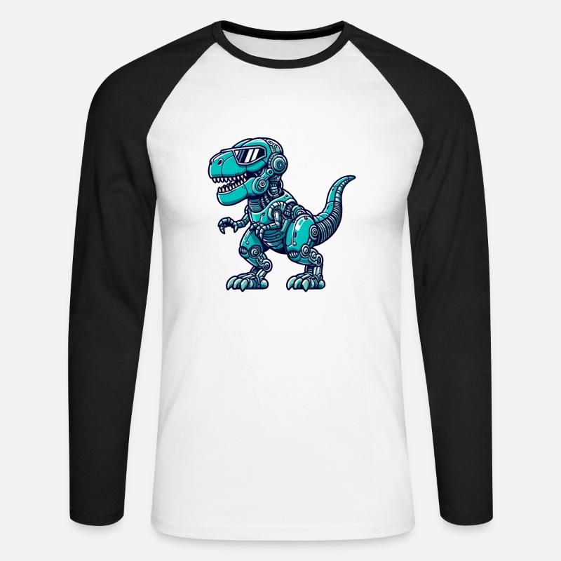 T-Rex Cyborg Dinosaurier - Unisex Baseballshirt langarm - Weiß/Schwarz