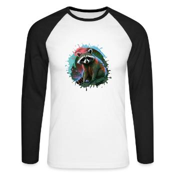 raccoon,comic,urban, watercolor, colorful,city - Unisex Long Sleeve Baseball T-Shirt - white/black - Front - Nik (191cm)