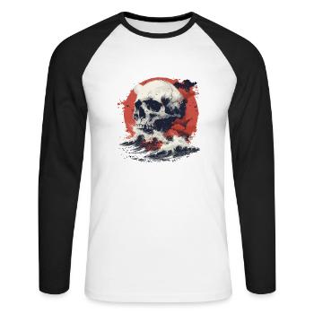 Skull in the sea of waves - Unisex Long Sleeve Baseball T-Shirt - white/black - Front - Nik (191cm)