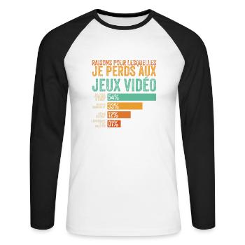 Gamer, ich verliere bei Videospielen - Unisex Baseballshirt langarm - Weiß/Schwarz - Vorne - Nik (191cm)