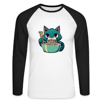 Le chat mange des noldes instantanés - T-shirt baseball manches longues Homme - blanc/noir - Devant - Nik (191cm)