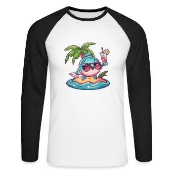 Piranha Fish Summer Holiday - Unisex Long Sleeve Baseball T-Shirt - white/black - Front - Nik (191cm)