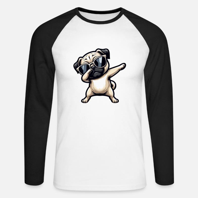 Hund Mops Cool Dab Dabbing - Unisex Baseballshirt langarm - Weiß/Schwarz