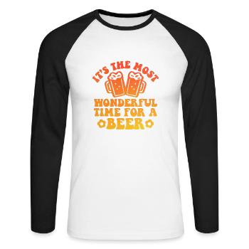 It's The Most Wonderful Time For A Beer - Unisex Baseballshirt langarm - Weiß/Schwarz - Vorne - Nik (191cm)