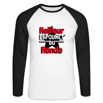 Meilleur papounet du monde - T-shirt baseball manches longues Homme - blanc/noir - Devant - Nik (191cm)