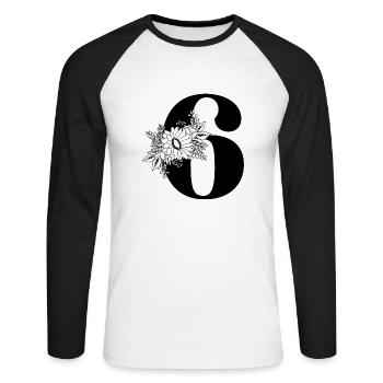 Number 6 Black Floral -6th Floral Anniversary - Unisex Long Sleeve Baseball T-Shirt - white/black - Front - Nik (191cm)