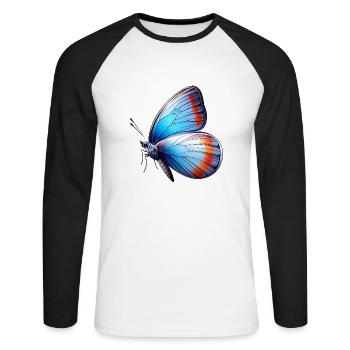 Blue Butterfly - Unisex Long Sleeve Baseball T-Shirt - white/black - Front - Nik (191cm)