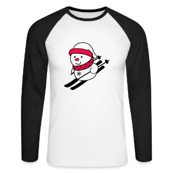 ski fahrer schneemann 02 - Unisex Baseballshirt langarm - Weiß/Schwarz - Vorne - Nik (191cm)