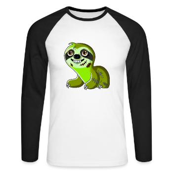 Funny Halloween Sloth Zombie Cartoon - Unisex Long Sleeve Baseball T-Shirt - white/black - Front - Nik (191cm)